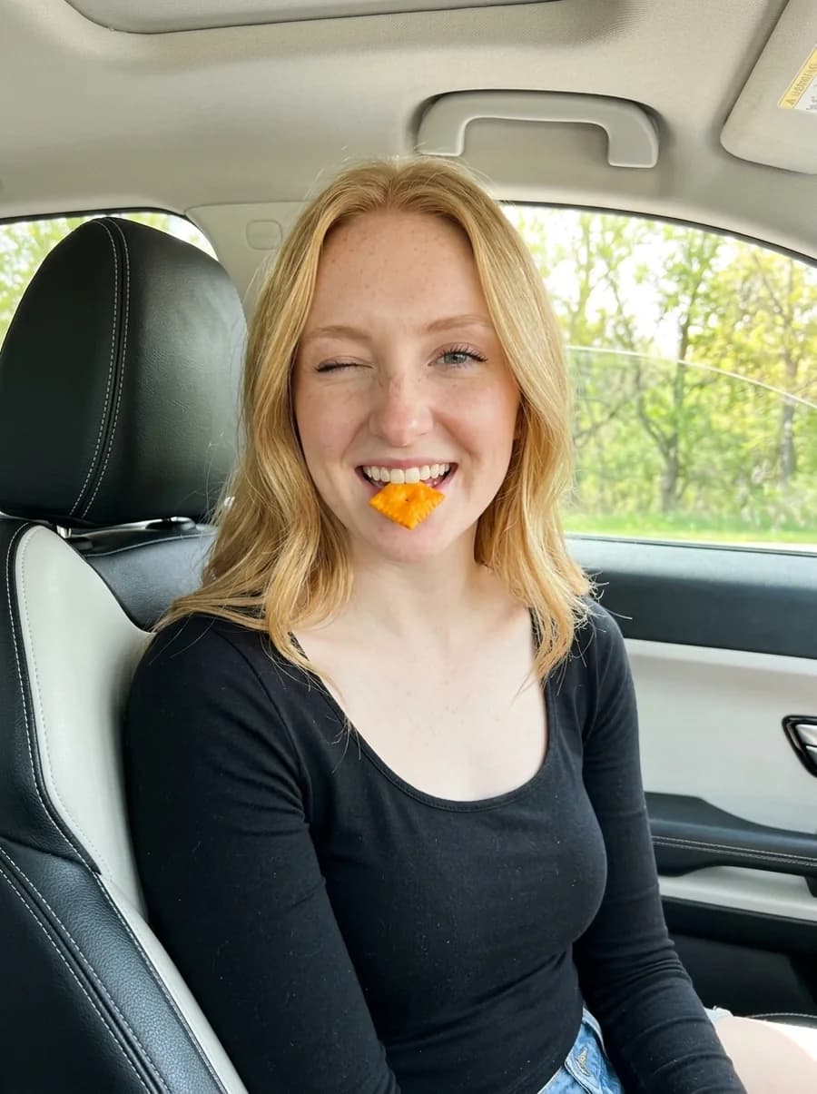 Car Selfie with Cheese Cracker